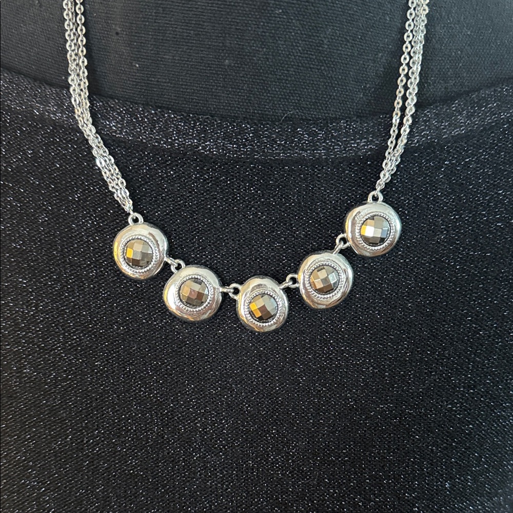 3/$20 Chico's Silver Necklace with Reflective Discs Mixed Metal Office Career